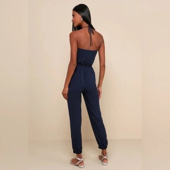 NWT Lulus Learning to Fly Halter Jumpsuit Navy L - Picture 2 of 12